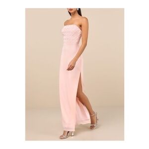 NWT Lulus Stunning Concept Light Pink Mesh Rhinestone Strapless Maxi Dress XS